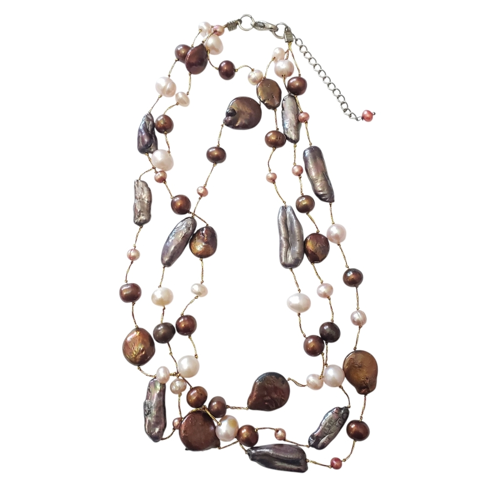 3 strand Mixed fresh water pearl necklace